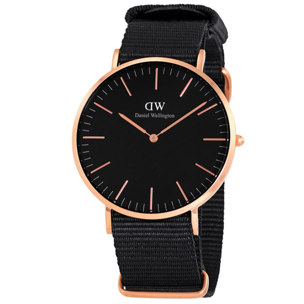 Daniel Wellington Black Dial Black Nylon Strap Watch For Men