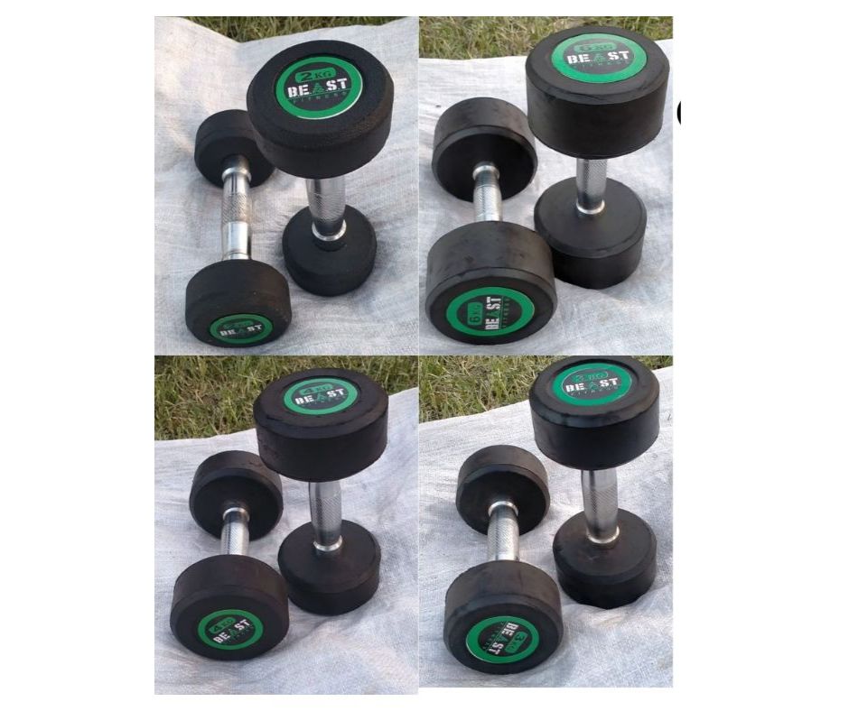 Beast Fitness Premium Rubber Dumbbell (1kg to 12kg) - Sold as 1-PC - Professional Weight for Home Gym with Anti-Slip Chrome iron Handle - Heavy Duty Rubberized Dumbell for Strength Training