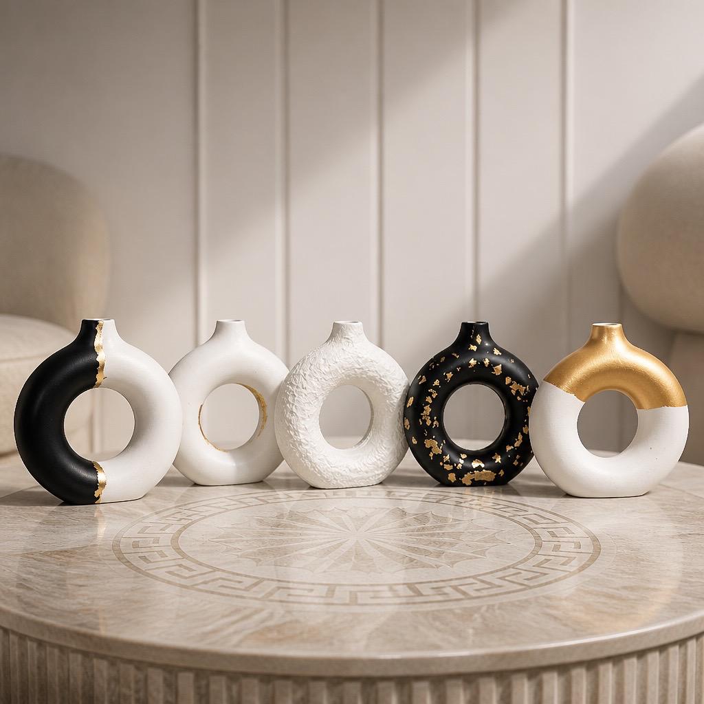 Donut Shape Ceramic Vase, Modern Luxury Home Decor, Perfect for Fresh or Artificial Flowers