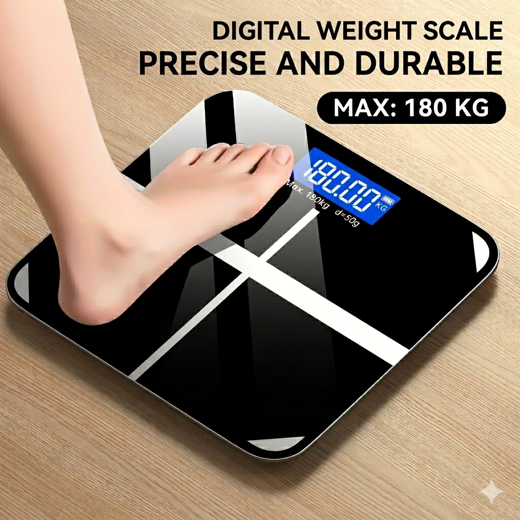 Tempered Glass Electronic Digital Body Weight Scale, Bathroom Scale 180 KG with LCD Display Weight Machine