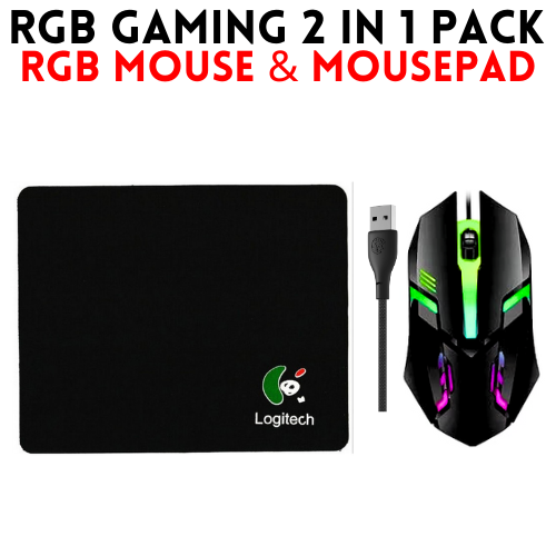 Wireless Gaming Mouse RGB With High Quality Mouse Pad - 7 Light Breathing RGB Mouse With All Sides Stitched Mousepad - USB Wired Gaming Mouse For PC & Laptop