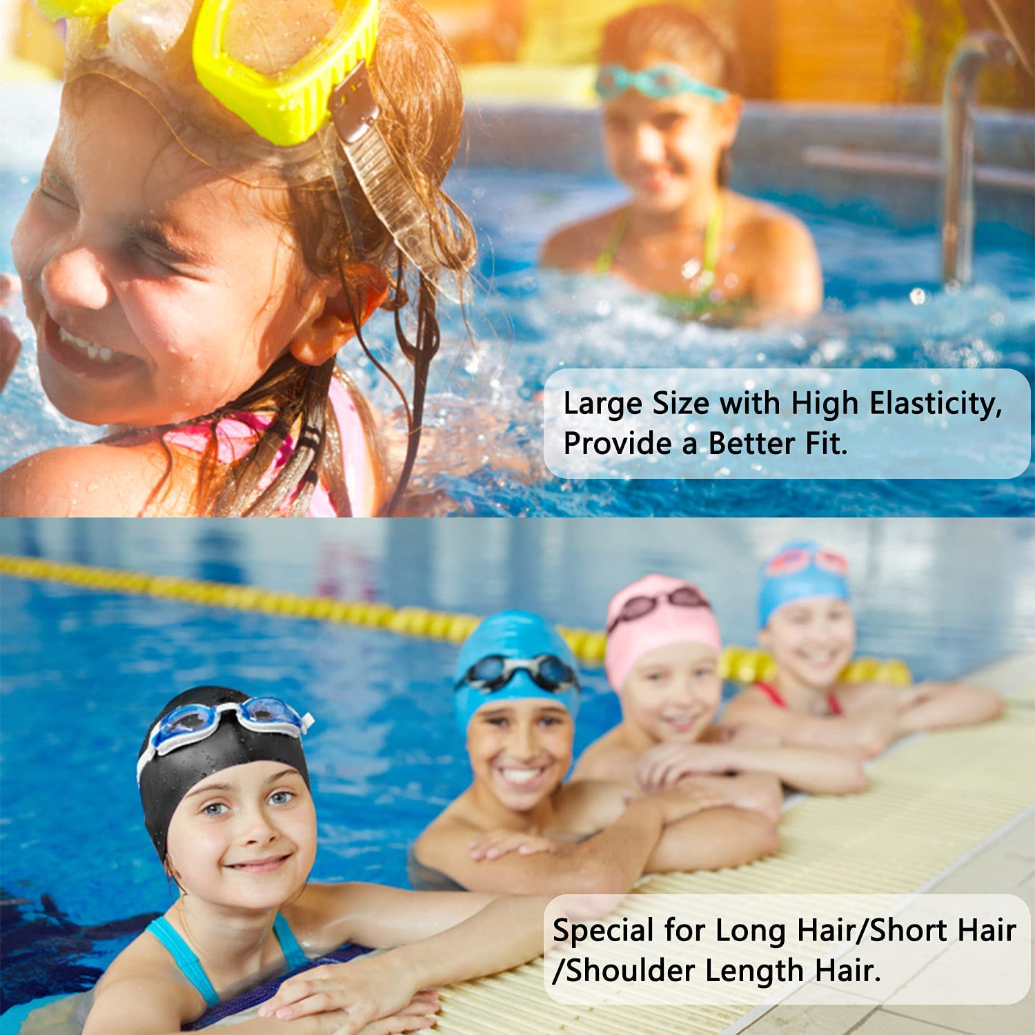 Lahtak Swim Caps Ear Protection 3D - Swimming Cap for Women Men - Silicone Swim Cap Waterproof - Fits Long Hair & Short - Adult Swim Cap - Youth S