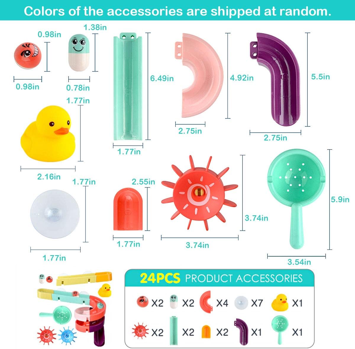 Children'S Bath Toys Set, 24Pcs Diy Slide Waterfall Track Stick With Suction Cup And Wheels Water Ball Shower Floating Bathtub Toy Summer Children Bathtub Gift For Kids Boys Girls