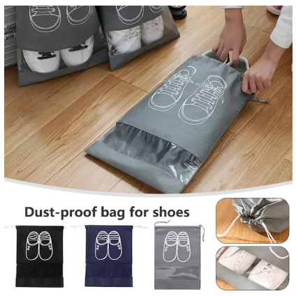 Pack of 6 Shoe Bags for Travel Dust-proof Clear Window Non-Woven with Rope packing luggage suitcase Pouch Storage Organizer for Men and Women