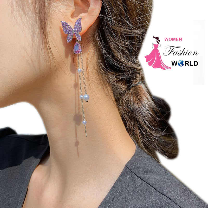 super fairy sweet butterfly pearl tassel earrings light luxury temperament