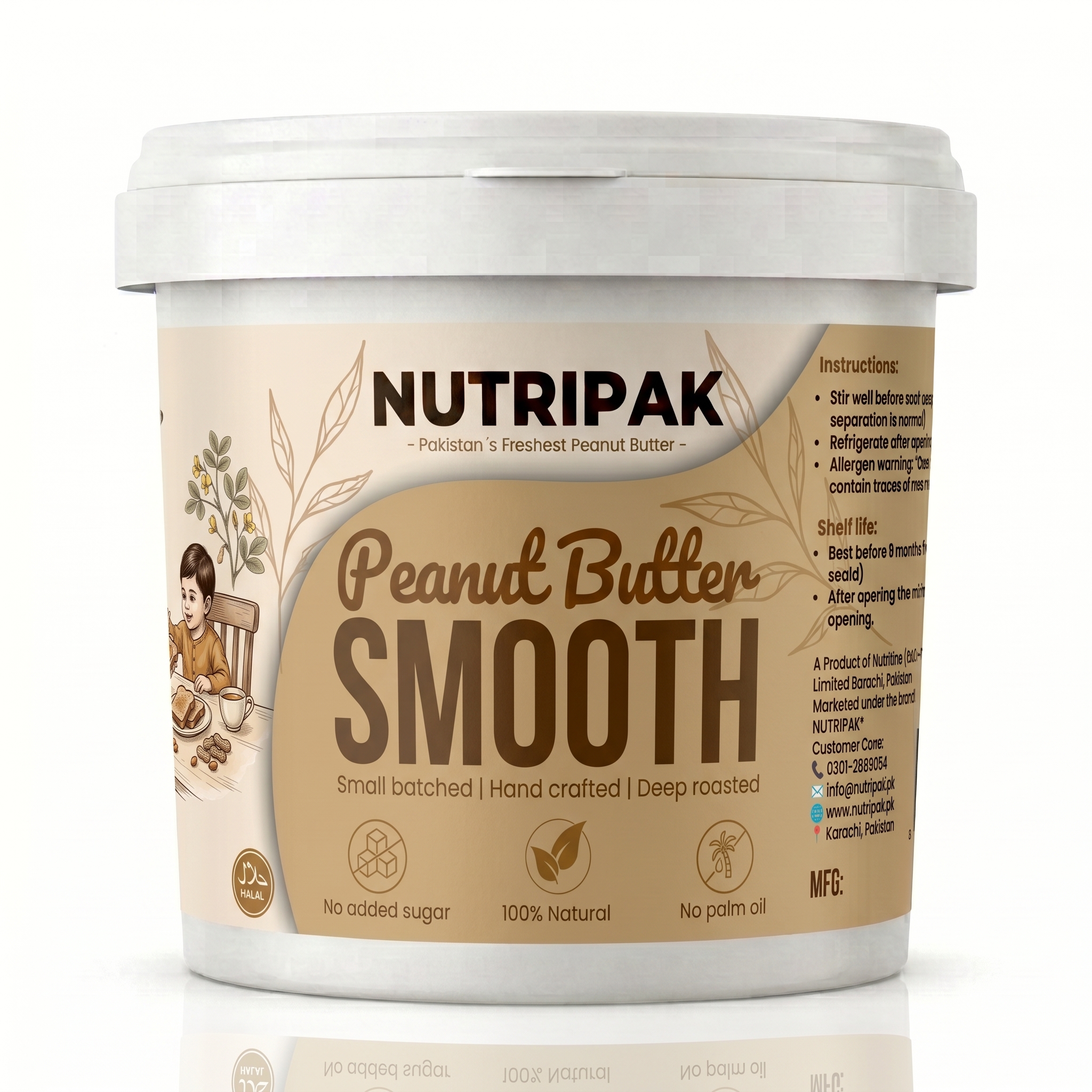 NUTRIPAK Smooth Peanut Butter | 100% Natural | No Added Sugar | No Palm Oil | High Protein Spread | 1kg