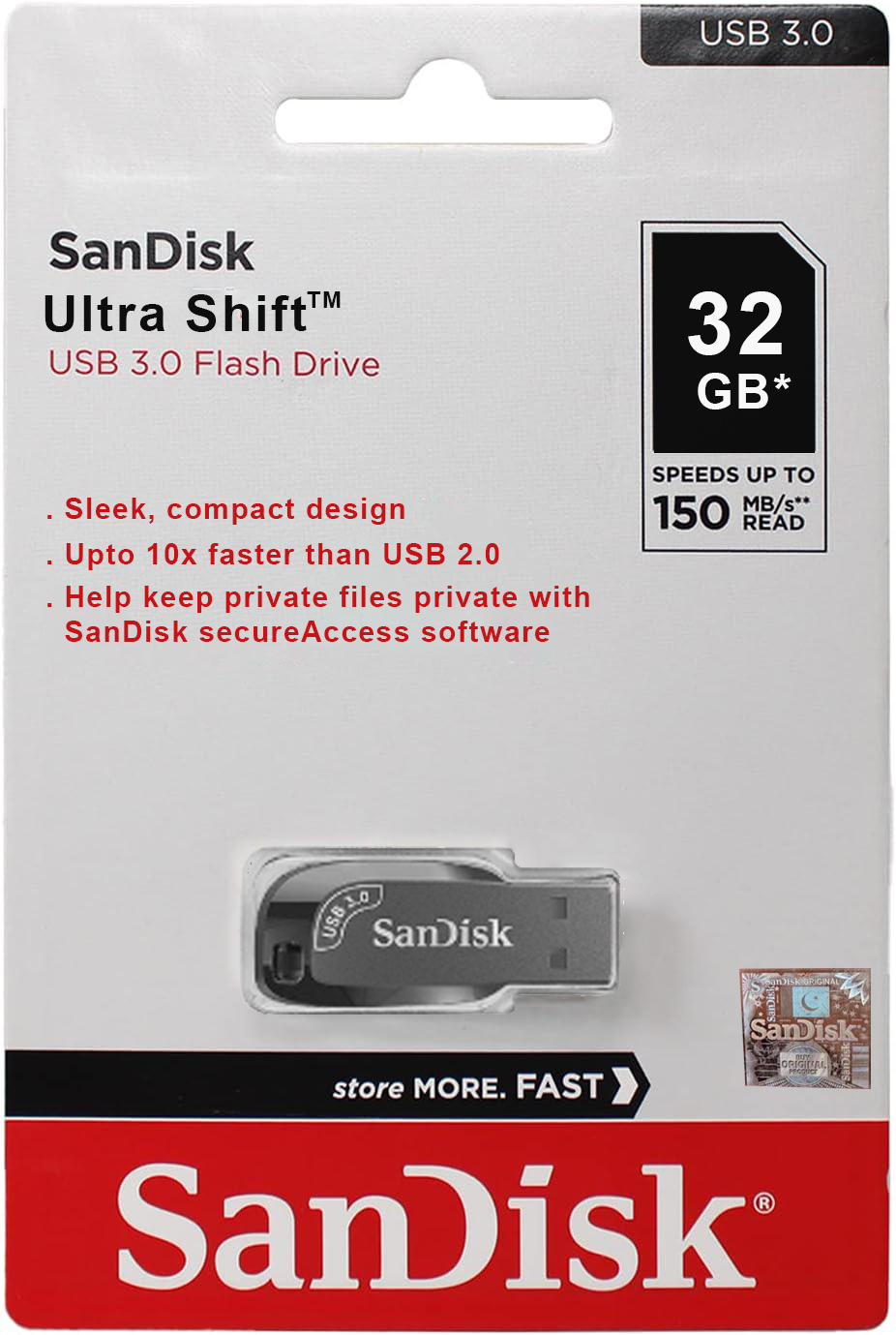 Free Gift + SanDisk Ultra Shift USB 3.2 Gen 1 Flash Drive 150MBS