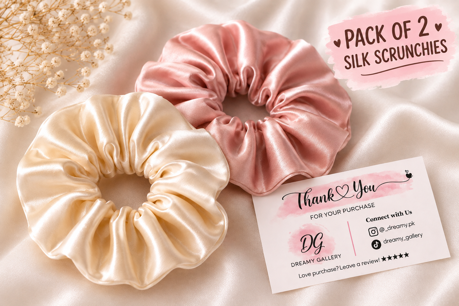 Luxury Silk Satin Sleep Cap with Free Scrunchie, Adjustable Wide Band, Frizz-Free Hair Protection