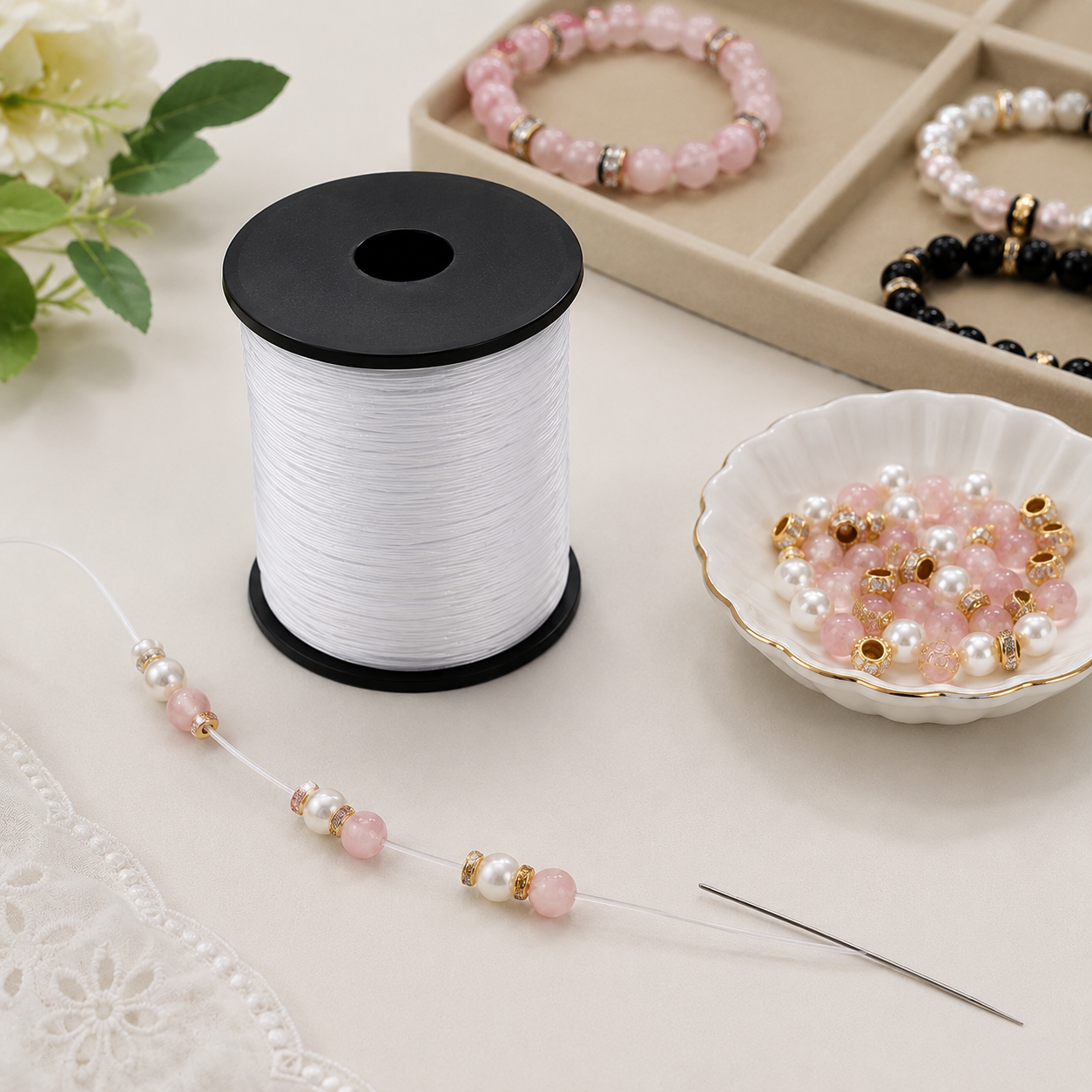 e-Cart Villa Elastic Thread for Bracelet Making Stretchable Nylon Thread for Jewelry Making Transparent Elastic String for Beads Crystal Beading Cord DIY Bracelet & Necklace Making Elastic Thread for Bracelet Making Jewelry Making Thread Jewelry Making Th