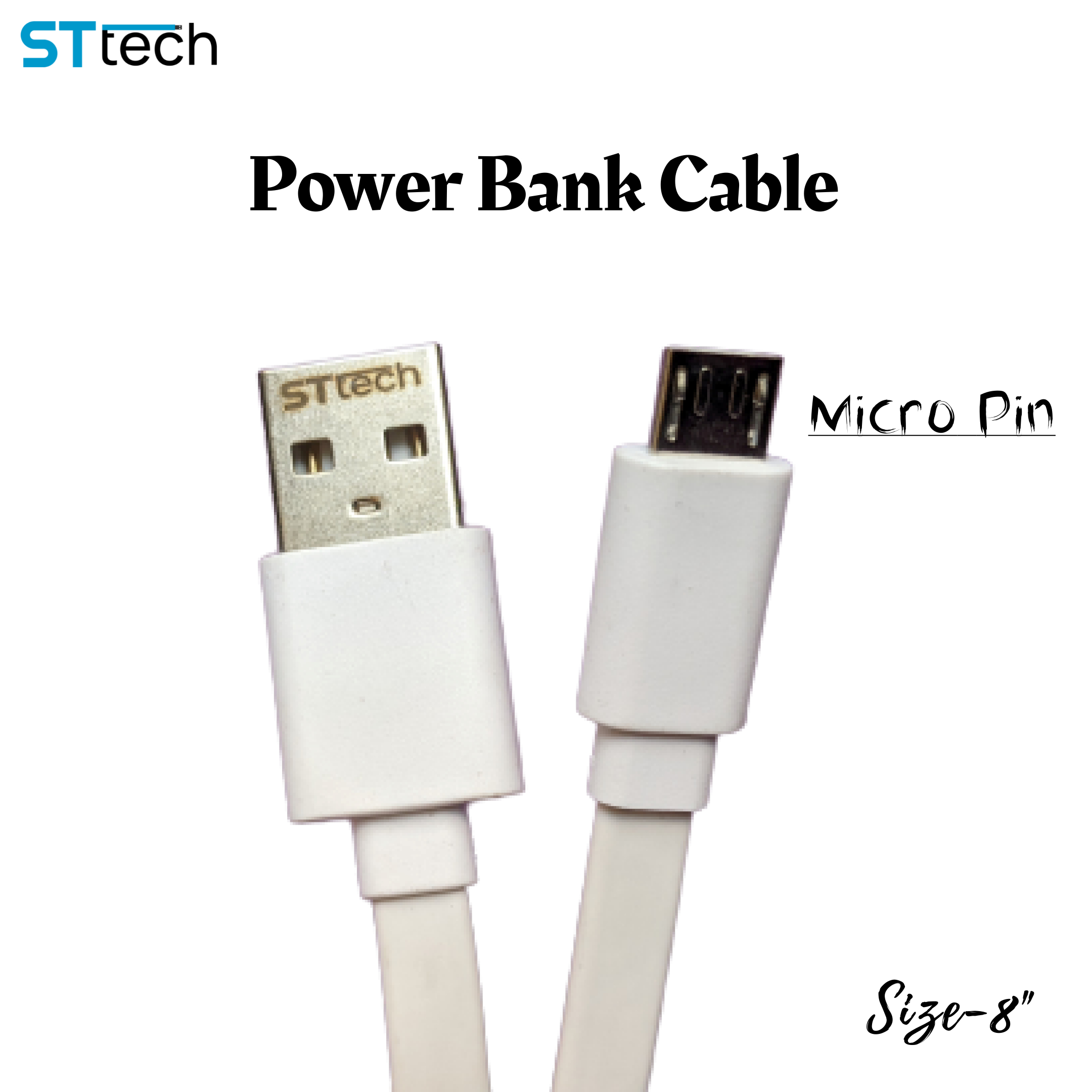 Micro USB Android V8 Power Bank Cable Flat White (20CM) | Daraz.pk