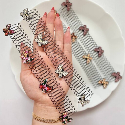 1pc Korean crystal stone butterfly Broken Hair Finish Long Hair Comb Clip for Kids Headband Children's Hairpins Headwear Accessories Metal Black
