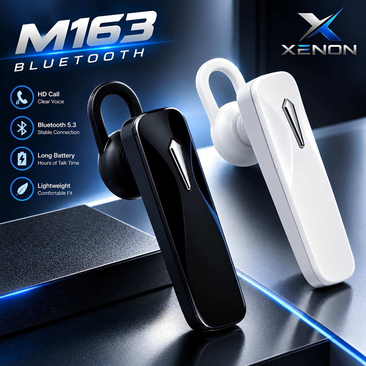 M163 Single Wireless Bluetooth Earphone | In-Ear Handsfree Headset | HD Sound | Built-in Mic | Compatible with All Bluetooth Devices.