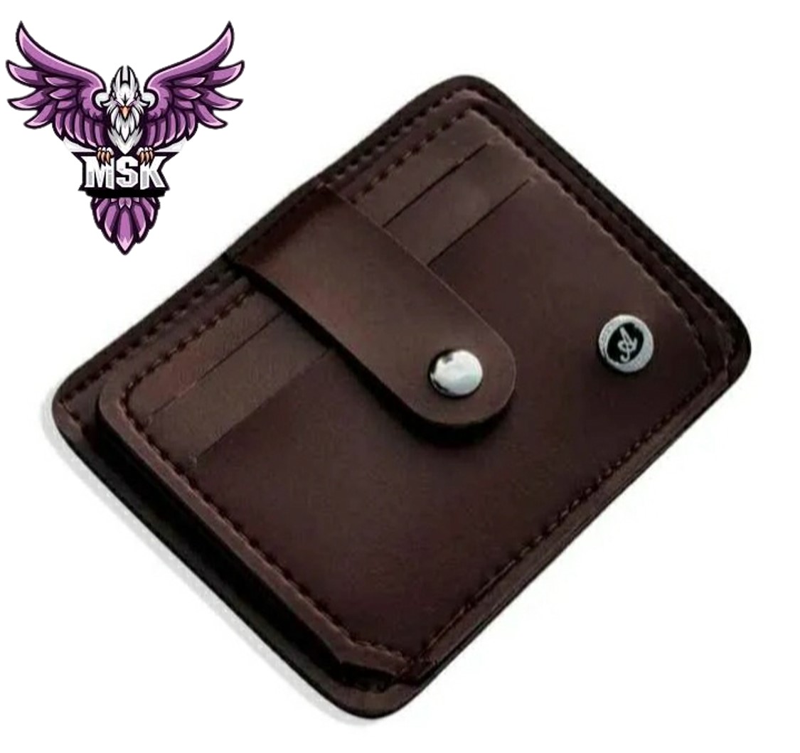 New Slim 9 Pockets Button Down Card Holder Mini Zipper PU Leather Wallet for Men's