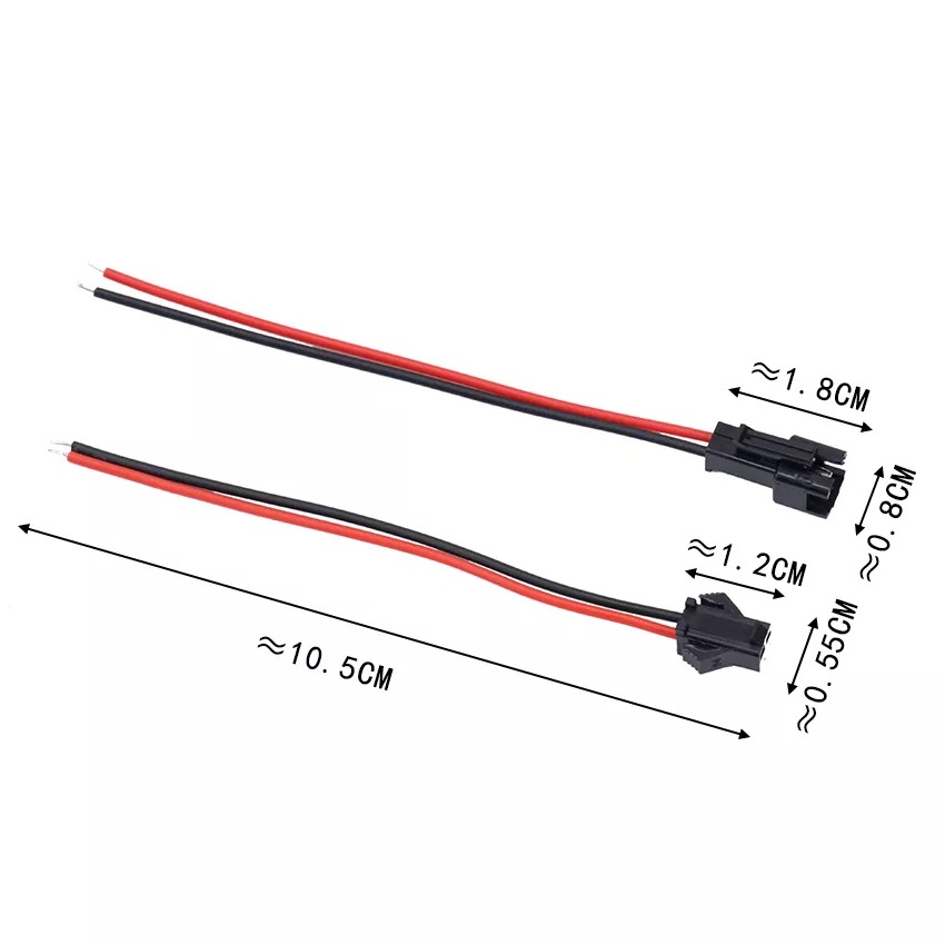 2 Pin Battery Connector Plug with Wire – 10 Pcs (5 Pairs) Male & Female JST Power Connector for DIY, RC Cars, LED, and Electronics Projects