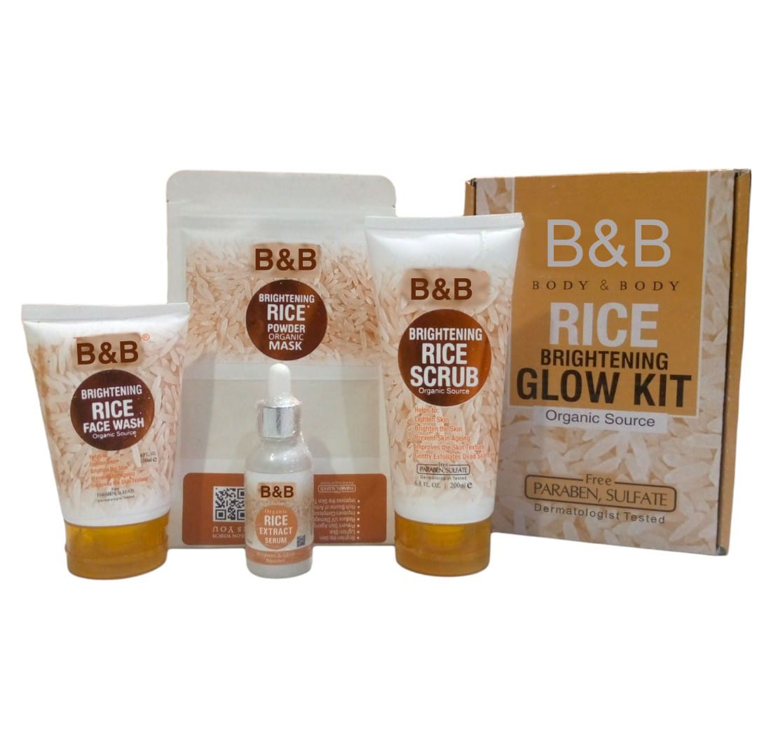 B&B Rice Brightening Glow Scrub, B&B Rice Brightening Glow Face Wash, B&B  Rice Brightening Glow Mask & B&B Rice Brightening Glow Serum - B&B 4in1  Brightening Glow kit | Daraz.pk