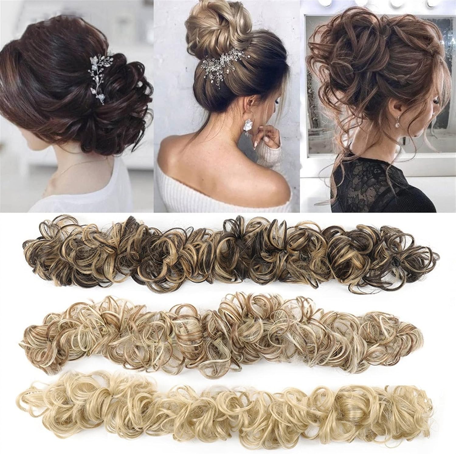 Hair Bun Curly Chignon Hair Extension Headband Hair Style Donut Roller Headband  Elastic Frill Hair Extension - Brown