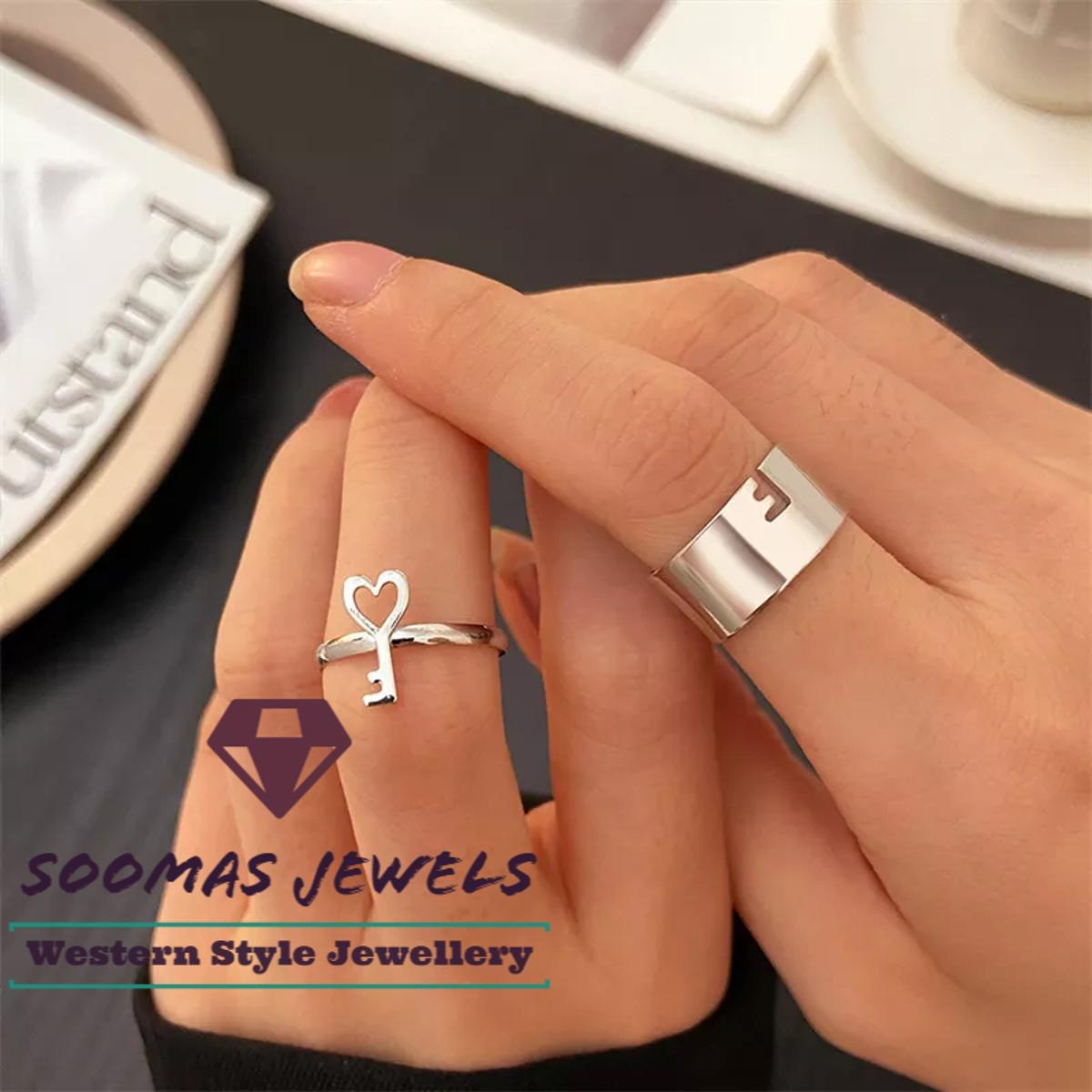 Trendy Lock Key Rings For Girls Soomas Jewels Couple Rings For Lovers Size Adjustable Couple Gift Valentines Day Gift For Lovers Boys Lock Key Ring