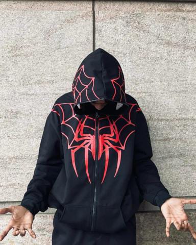 MI'TESORO Spiderman Hoodie Zipper Spider-Man Unisex Hoodies Full Zip Hooded Sweatshirts In Red Color