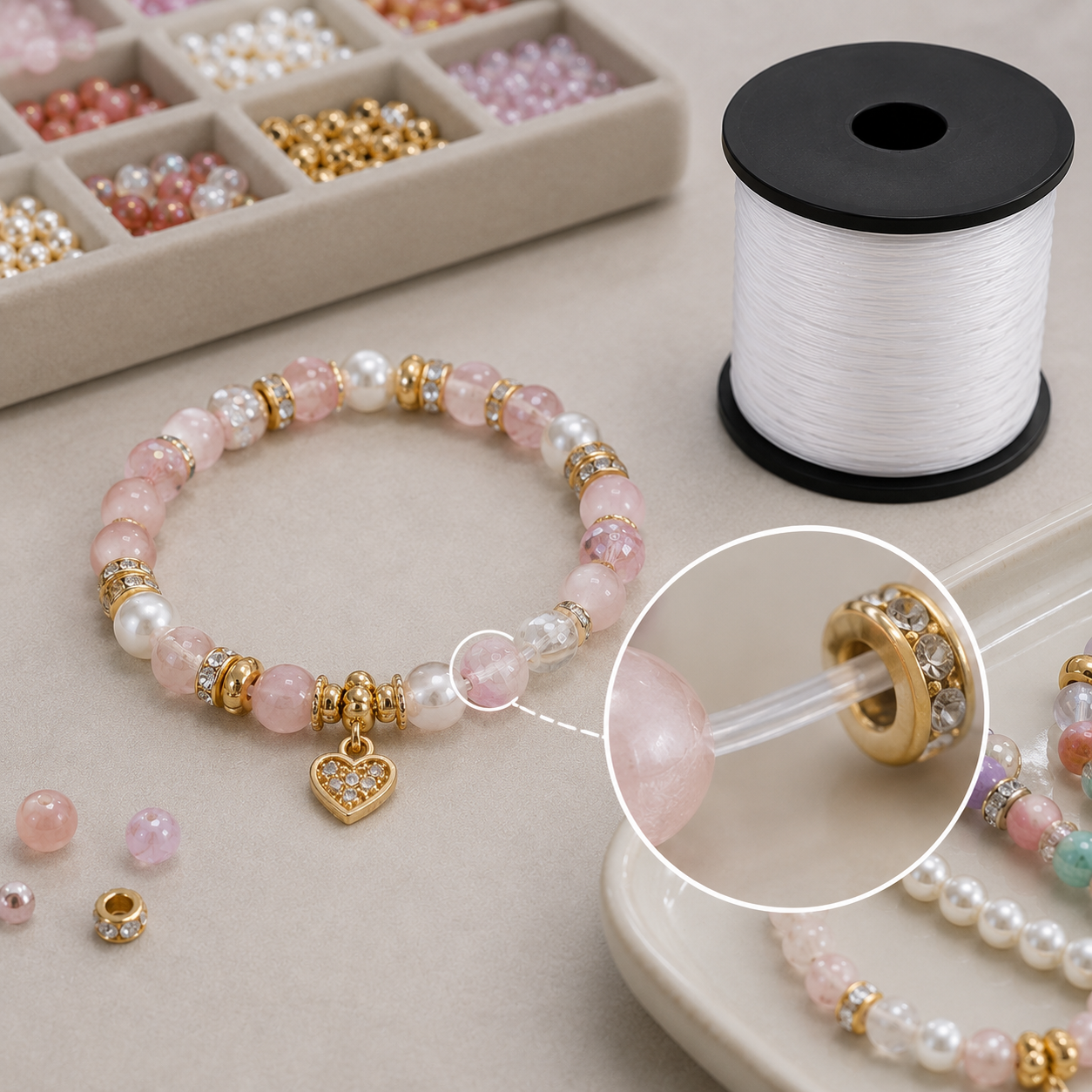 e-Cart Villa Elastic Thread for Bracelet Making Stretchable Nylon Thread for Jewelry Making Transparent Elastic String for Beads Crystal Beading Cord DIY Bracelet & Necklace Making Elastic Thread for Bracelet Making Jewelry Making Thread Jewelry Making Th