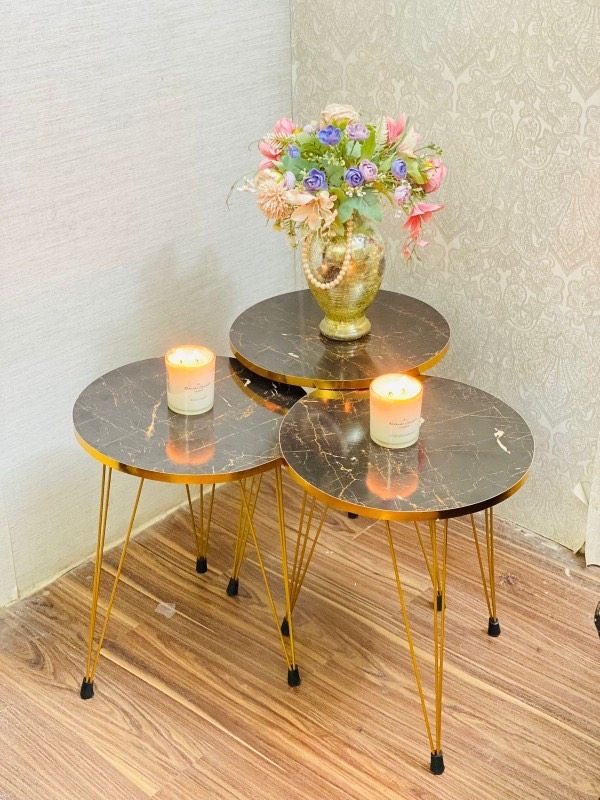 1 Pcs / Set of 3 Round Coffee Table HIGH Gloss Nesting End Tables - Round Wood Stacking Coffee Side Accent Tables with Metal Legs for Living Room, Home Office, Nightstands for Bedroom, Sturdy Easy Assembly - 3 Piece Modern Nesting Table Living Room