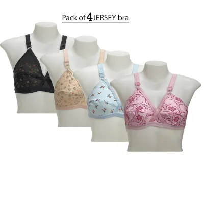 Pack of 4 Women Ladies Girls Classy Multi colour Printed Jersey Bra Brief  Blouse Brazier Brassier Undergarments