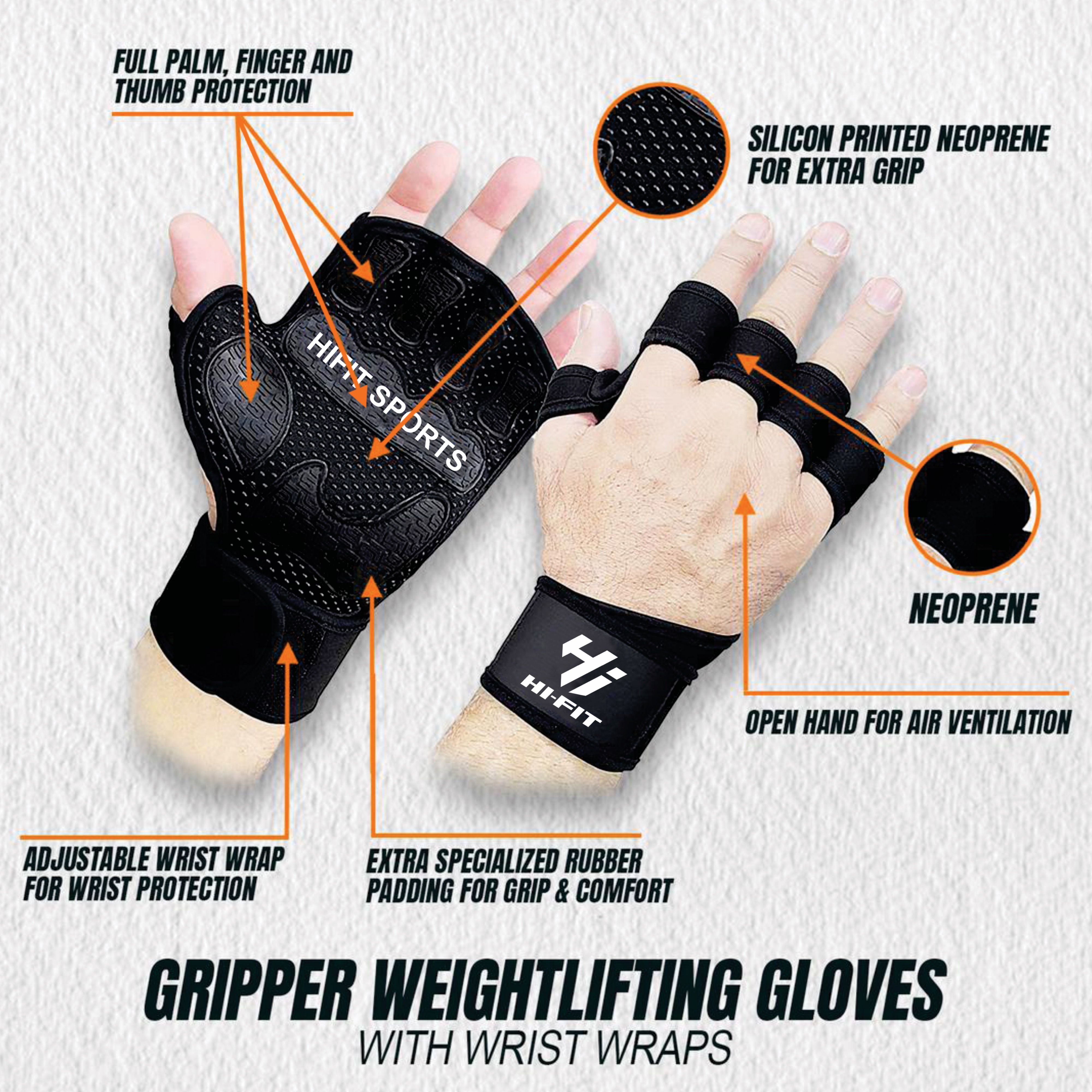 Hi-Fit Sports Pro Gym Gloves for Workout, Weightlifting Gym Cross Training Pull Ups Exercise Hi-Fit