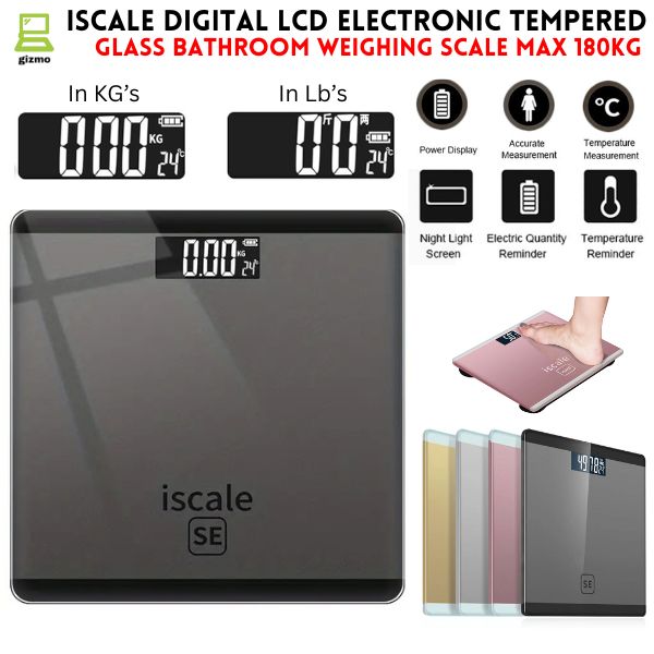 Upto 180kg iScale Rechargeable Weight Machine - Digital Heavy Duty Electronic Weighing Scale with Dual LED Display - Heavy Electric Weight Machine With Durable Steel Quality - For Home & Personal Use - Black/Golden/Pink/Silver