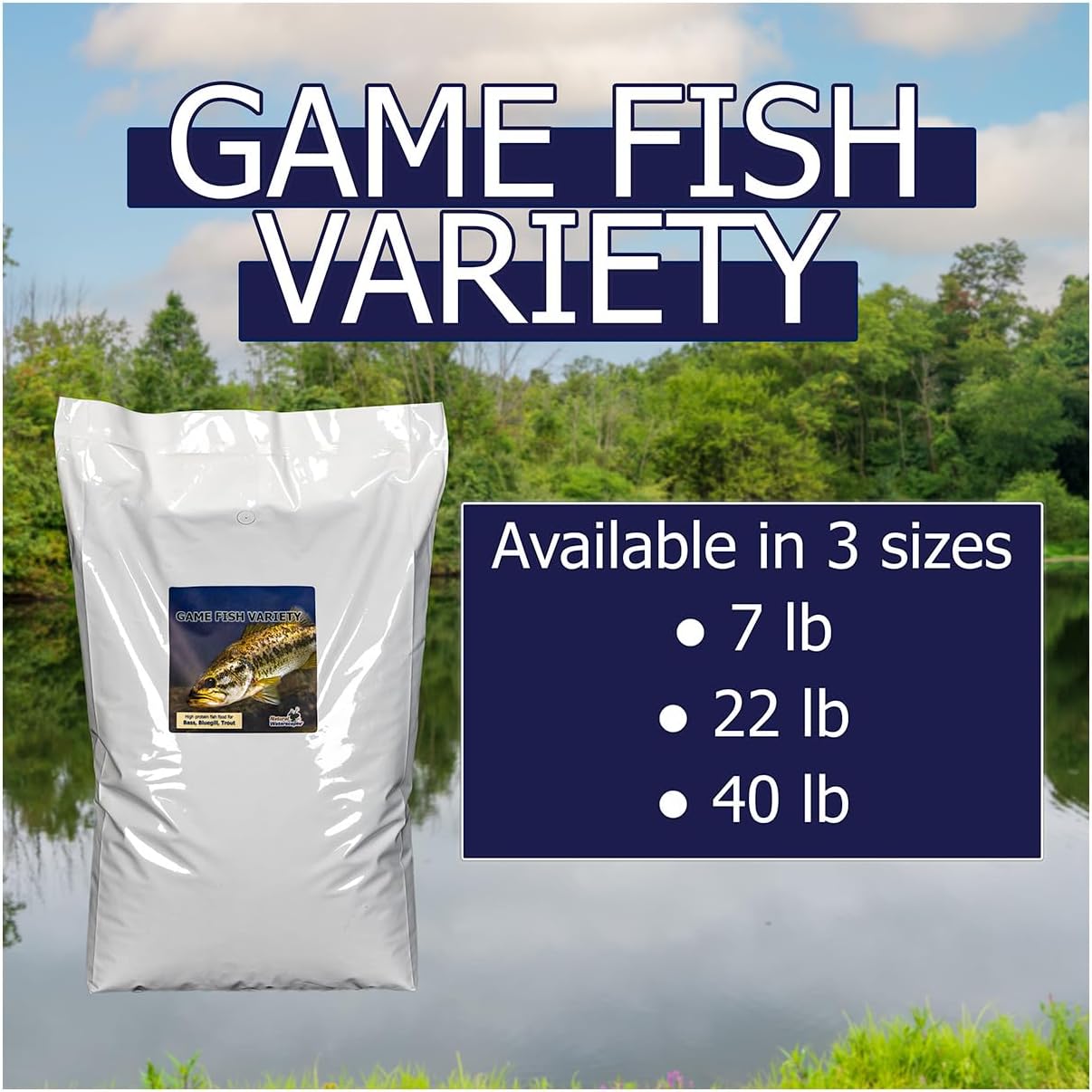 Natural Waterscapes Game Fish Food Variety | Pond and Lake Fish Food | 2 lb Bag | Feed to Bass, Bluegill, Trout, Catfish, tilapia | Floating