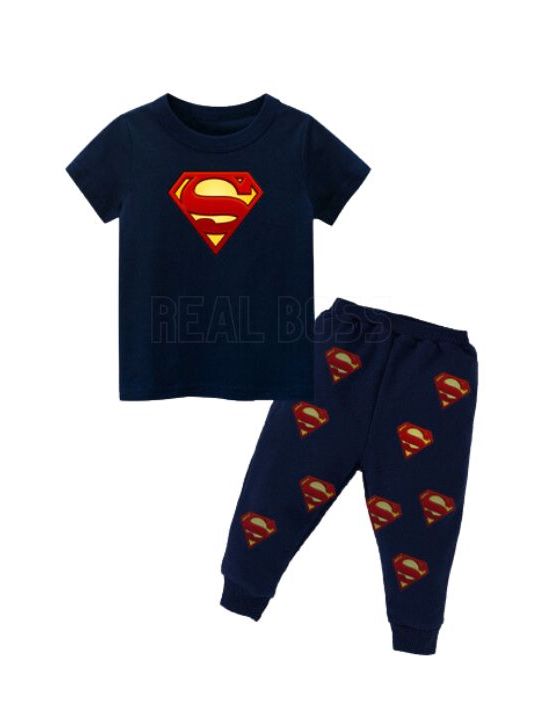 Real Boss By Rich Man Super Man Summer Tracksuit For Kids,Blue Tracksuit For Kids(T-shirt + Trouser) - Tshirts For Boys / Tshirts For Girls