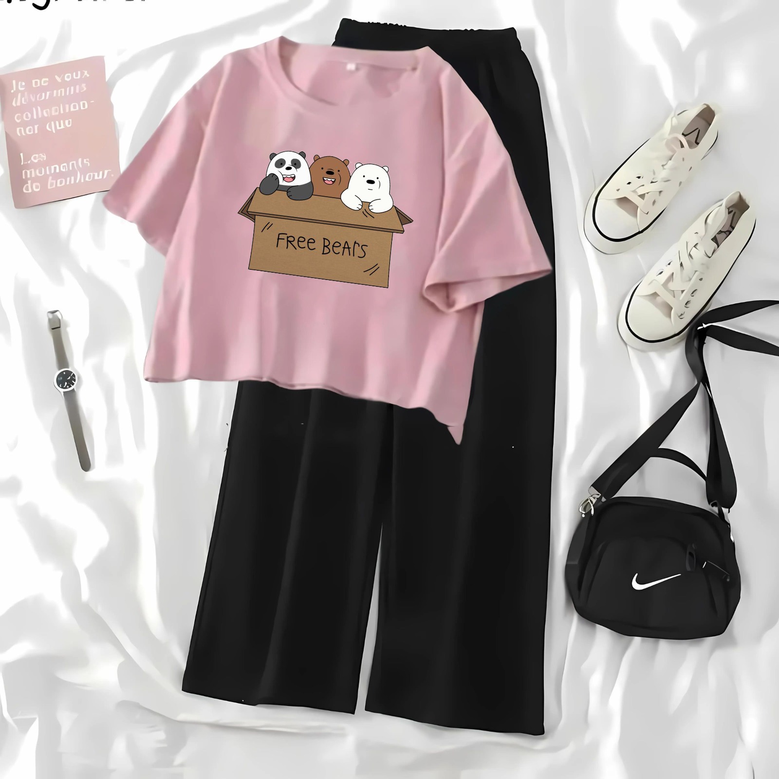 High-Quality Summer Printed Crop Top and Black Flapper Suit