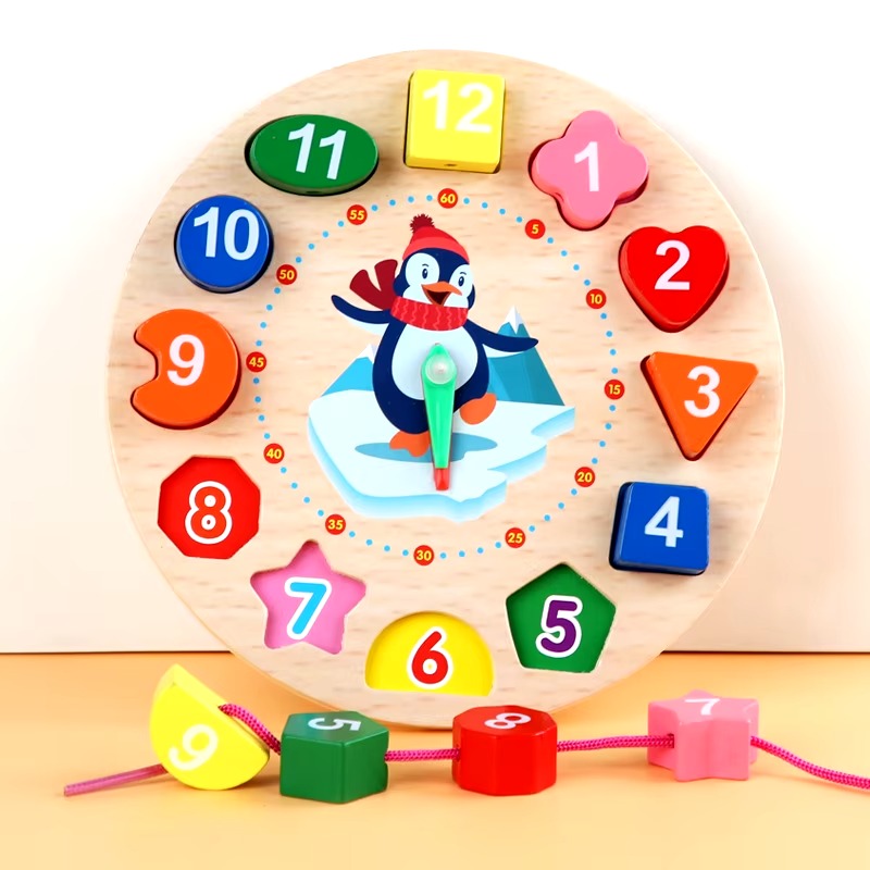 Doodles Best Selling High Quality Montessori Inspired Wooden Clock Educational Toy for Kids - Enhances Cognitive Development & Hand-Eye Coordination in Children Aged 3-6 Years