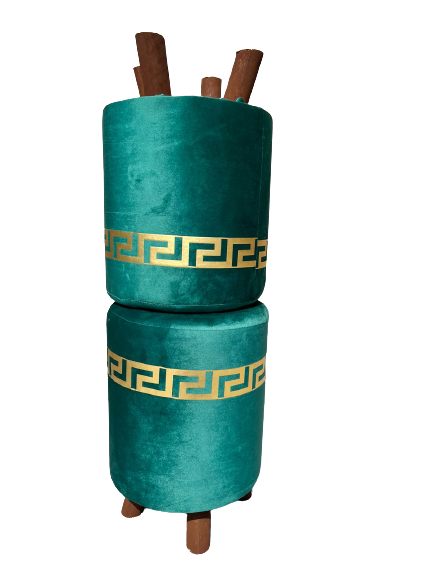 Elegant Traditional Style Velvet Upholstered Ottoman Stool with Geometric Pattern - Multiple Colors Available