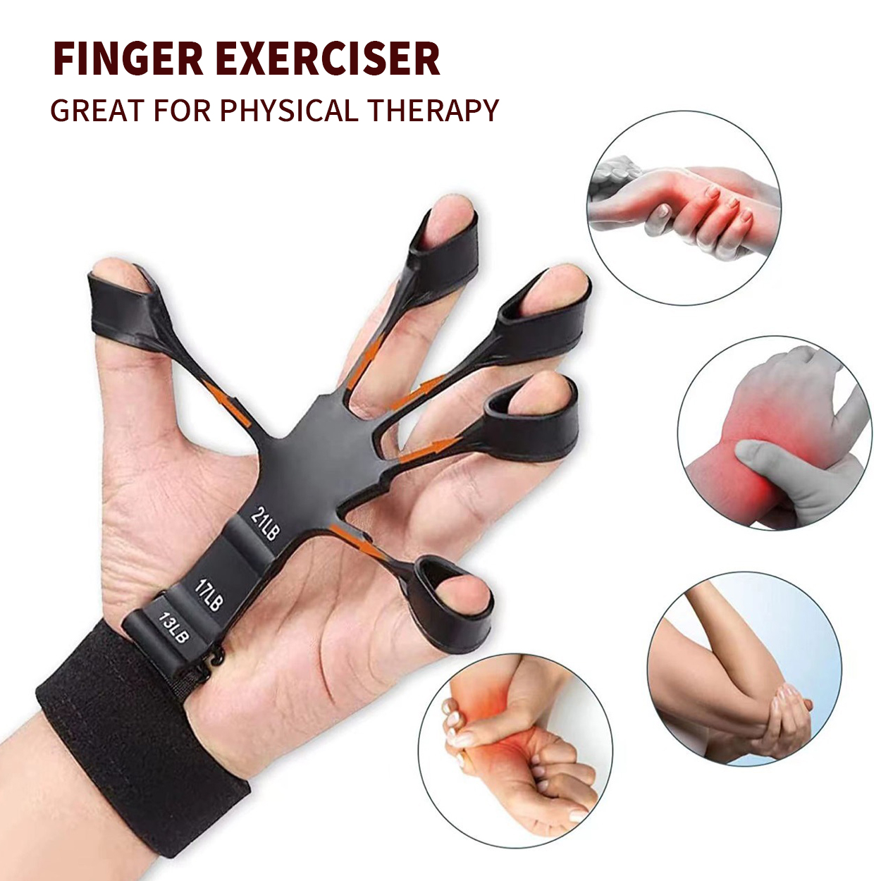 Dynamic Life Silicone Finger Gripper & Hand Strengthener| Finger Exerciser Guitar Band| Patients Rehabilitation Grip Strength Trainer with Different Resistance Levels| 5 Finger Hand Wrist Forearm Trainer Home & Gym Workout
