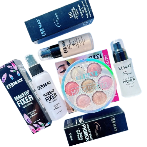 ELMAY - Deal of 04 - Makeup Fixer(100ml) - Foundation Pump(40ml) - Makeup Primer(40ml) - 7 Color Highlighter
