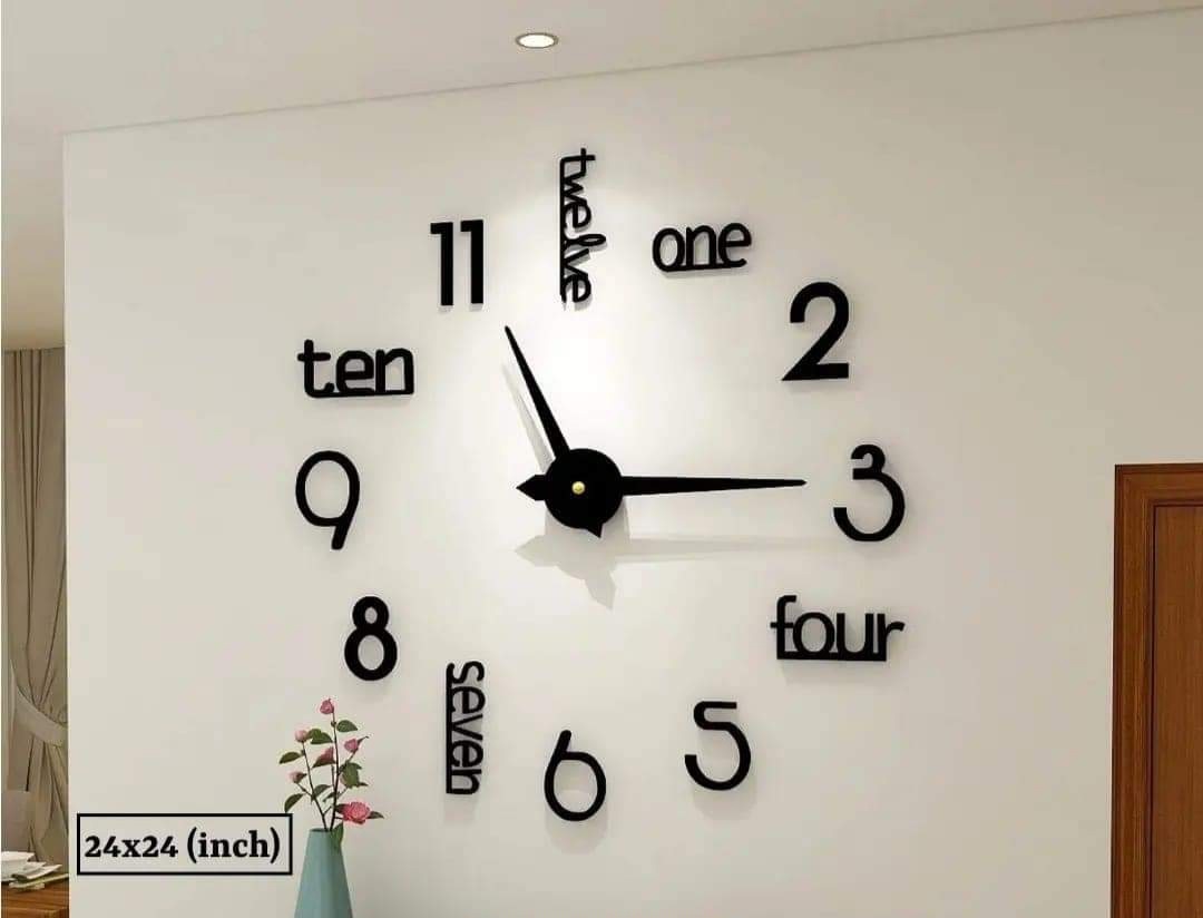 Home 24 inch wooden Large Wall Clock with Modern Design 3D Wall Clock Home Decor Living Room Quartz Wall Clock