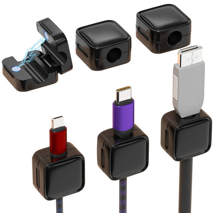 AIRYESH Magnetic Cable Organizer Clips – 2/4/6 PCS Wire Holder for Charger, USB, Earphone – Desk & Wall Cord Management Clips – Adjustable Cable Winder for Home & Office Use ,Wall holder, Organizer, Cable holder, wire holder,