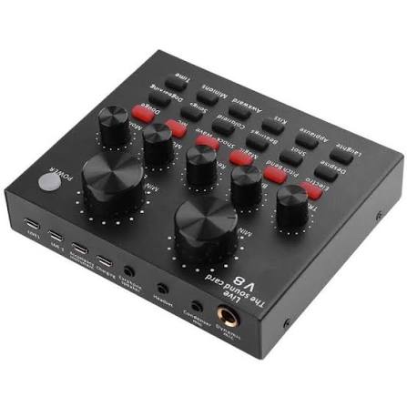 Mini V8 Sound Card & V10 Sound Card Bluetooth Audio Mixer & Voice Changer - 12 Sound Effects Lithium Rechargeable Battery - For Live Streaming & Broadcasting & Podcast - Compatible With PC Computer  - Black