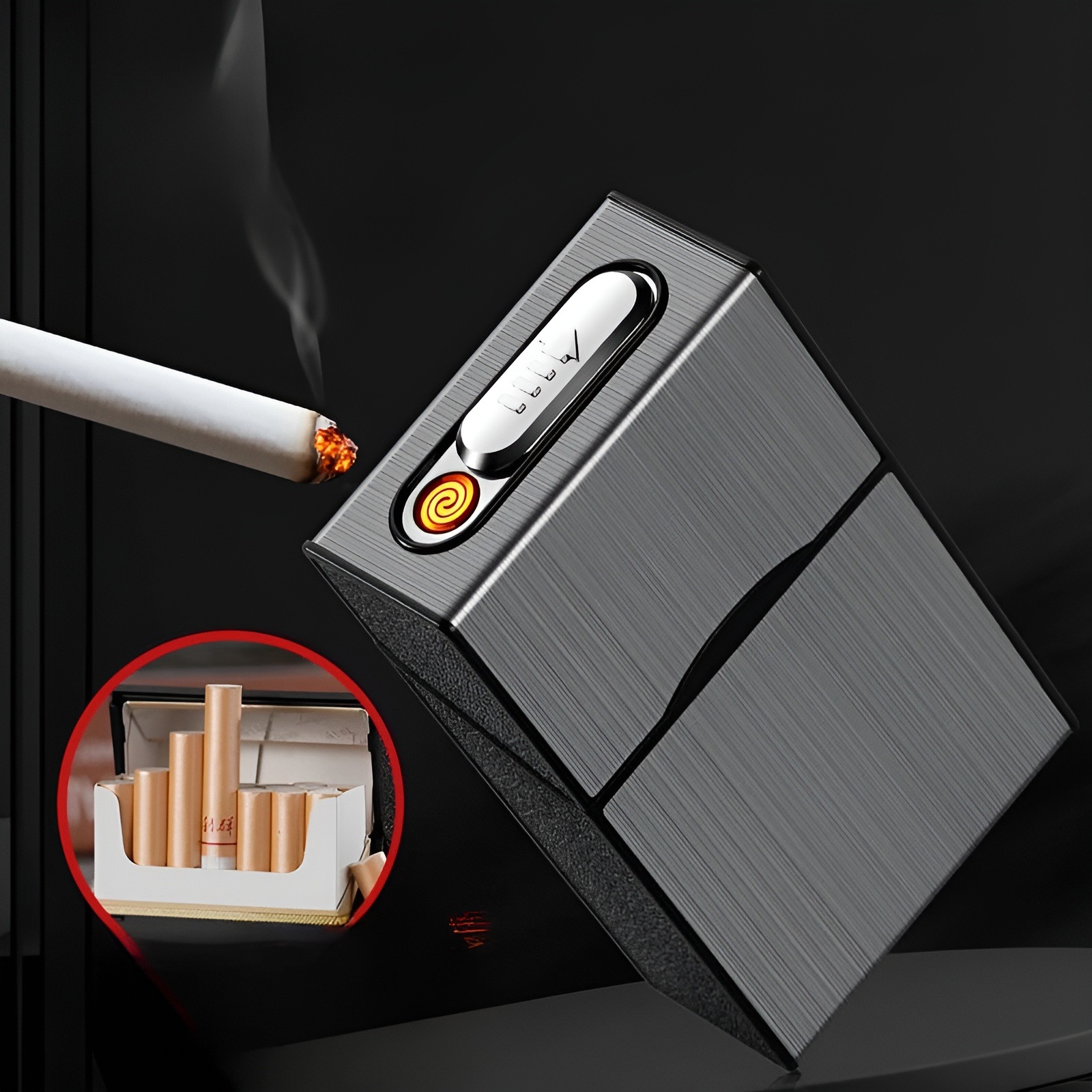 2 In 1 20 Cigarette Case Lighter Case USB Rechargeable Electronic Case  Portable Windproof Smoking Accessories Gift for Men