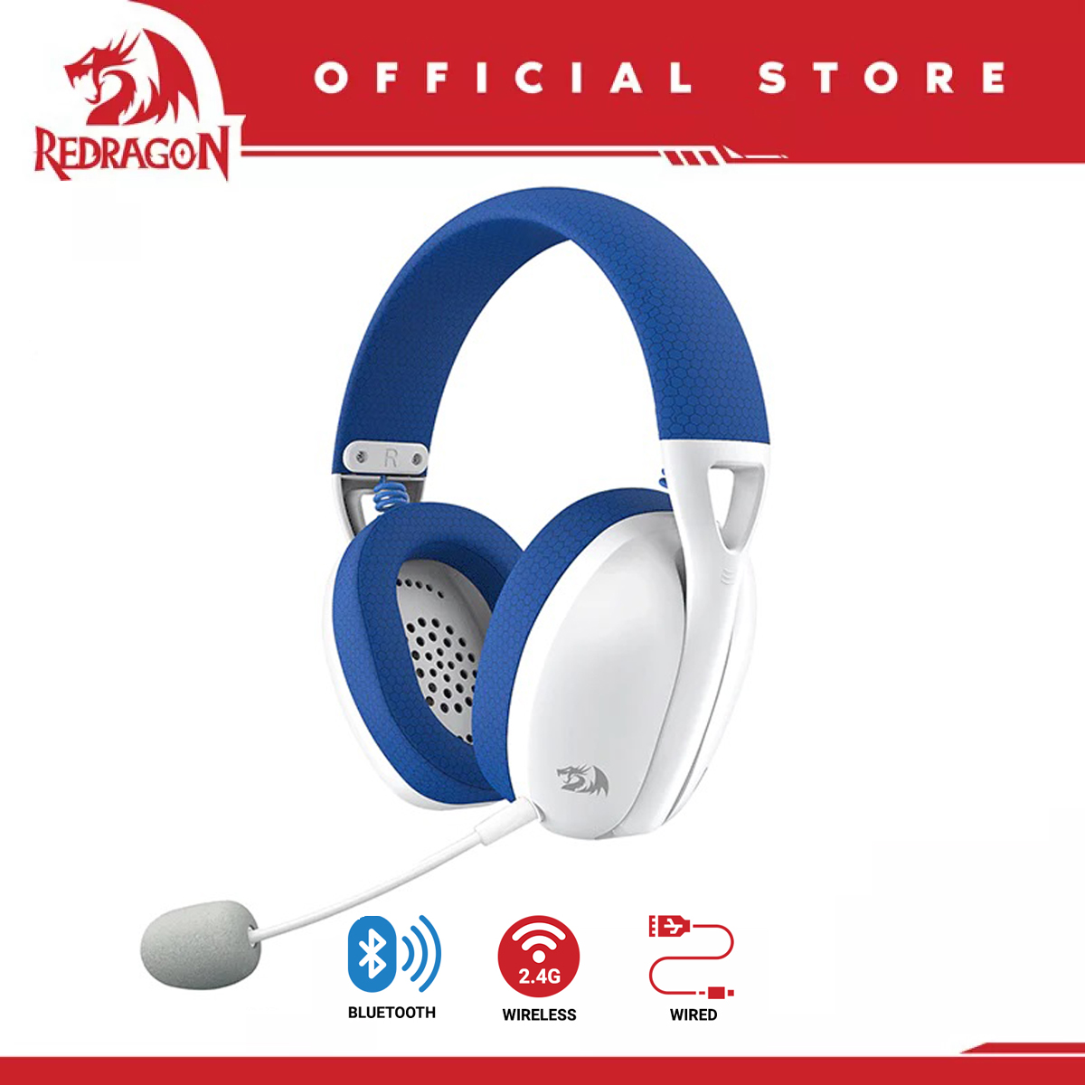 Redragon H848 Bluetooth Wireless Gaming Headset White Blue Lightweight