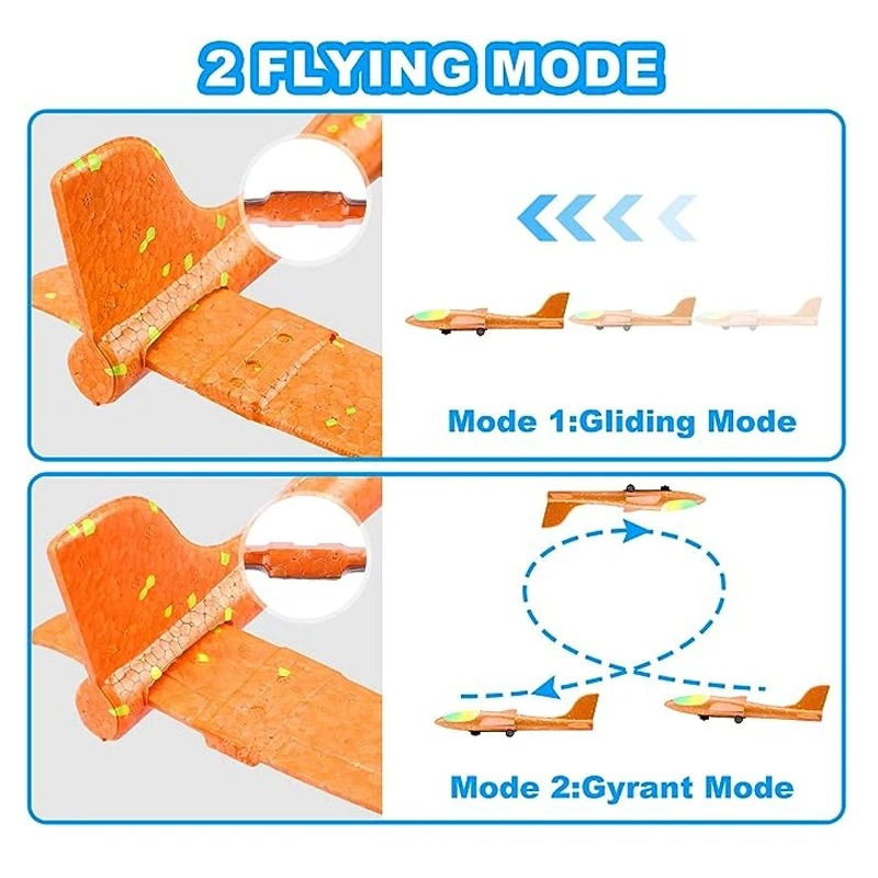 Foam Airplane Launcher Toy Without Box 2-in-1 Hand Throw & Catapult Plane Gun | LED Light Up Glider Aircraft Shooting Toy for Kids Outdoor Flying Game Gift
