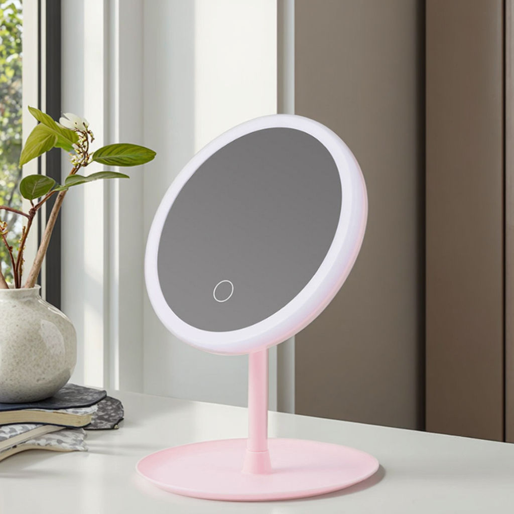 Portable LED Makeup Mirror With Light, Touch Sensor, Natural Daylight, Rechargeable Variant, 90° Rotating Vanity Mirror, Tabletop Vanity Mirror, Vanity Mirror With Light