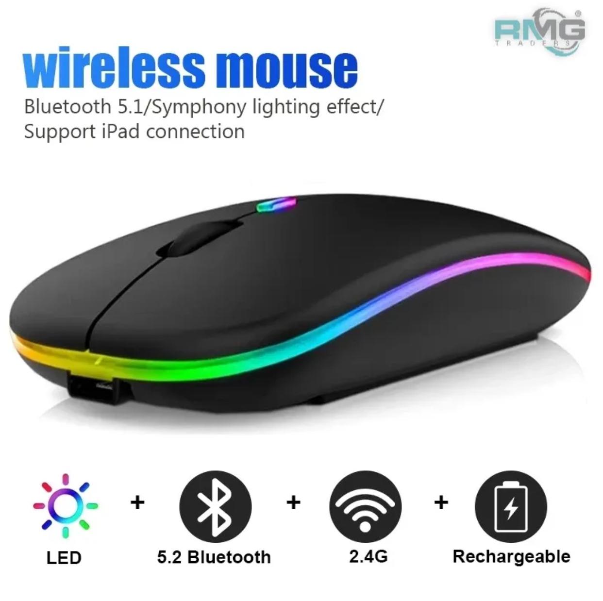 HP W10 Wireless Rechargeable Mouse With RGB Lights Adjustable DPI Silent Click With Ultra Thin