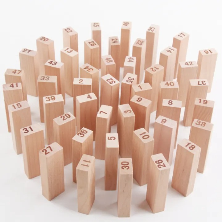 Number Jenga Wooden Stacking Game for Kids & Adults Blocks 54 Pieces with Dice