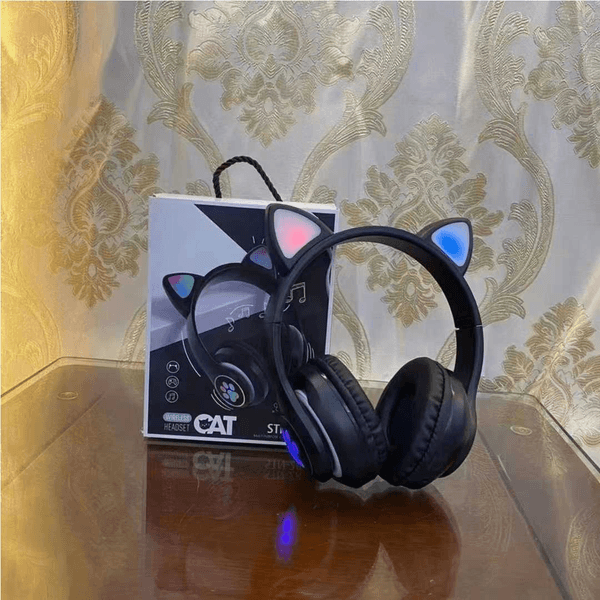Cat Ear Wireless Bluetooth Headphones for Girls with LED Light and Microphone