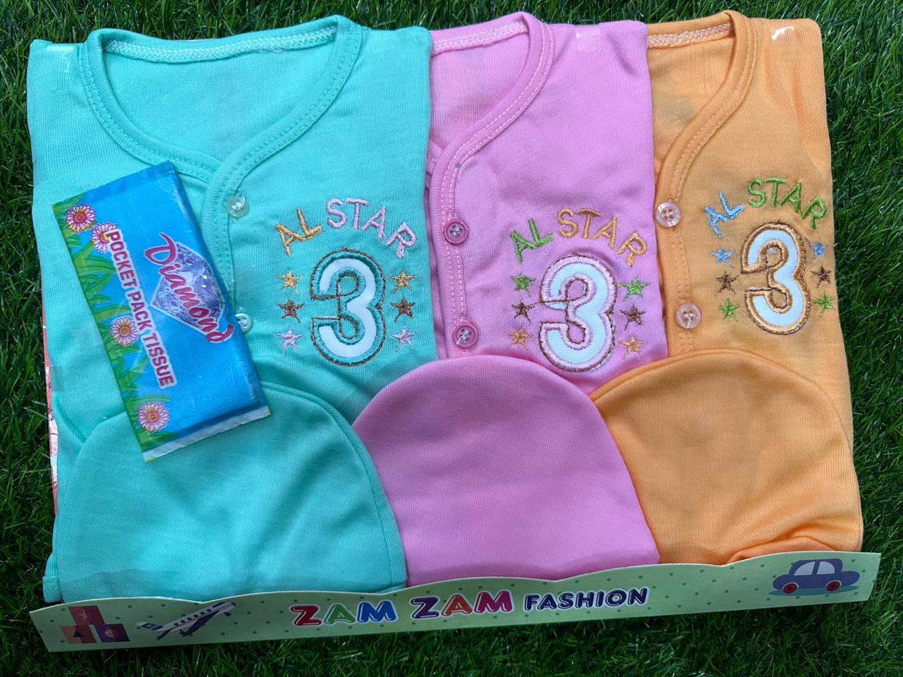 New born baby clothes Pack of Three With Caps Daraz.pk