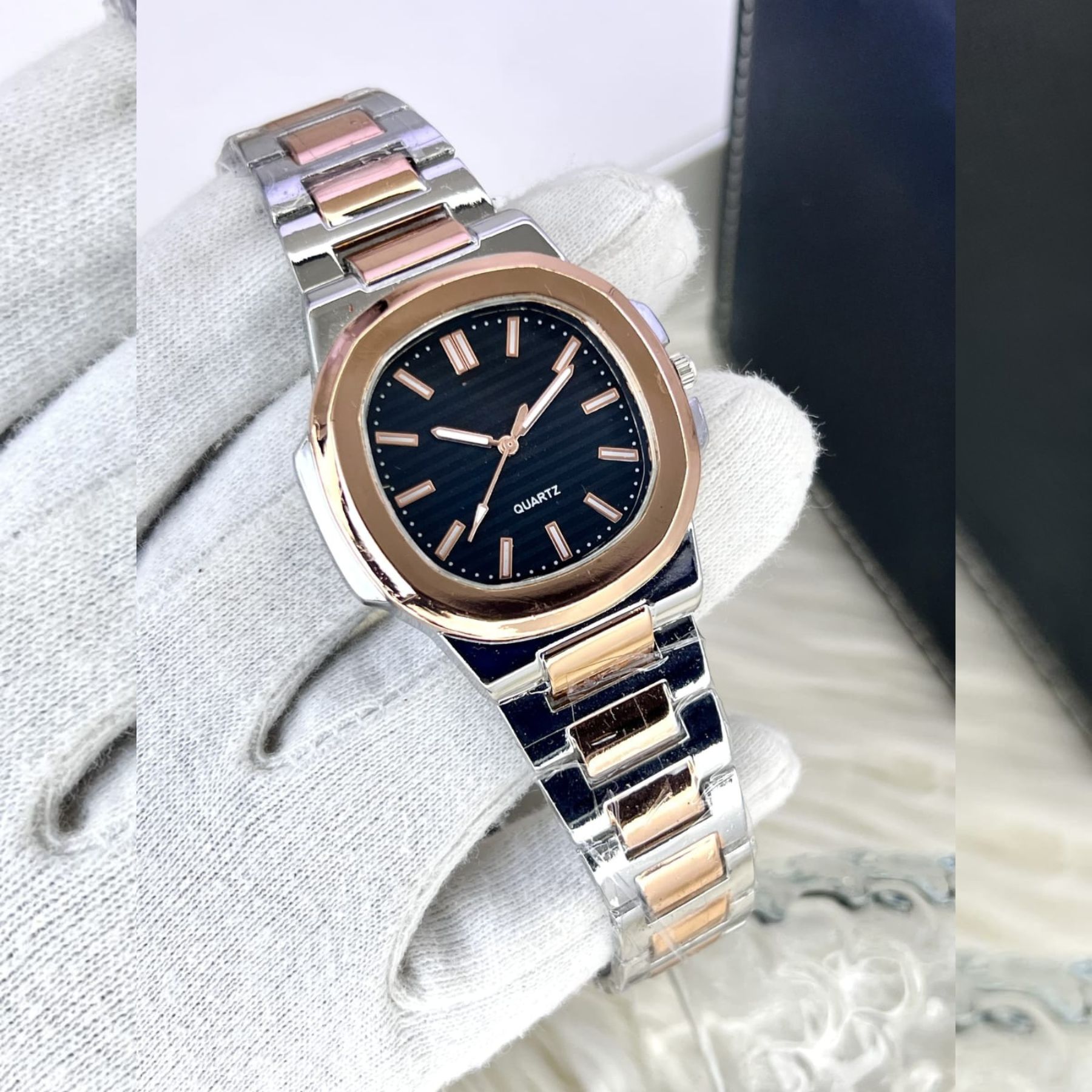 Bin-b Nautilus Watch for Men Stainless Steel Strap Quartz Watch Business and Ultra Thin Style Multiple Colors