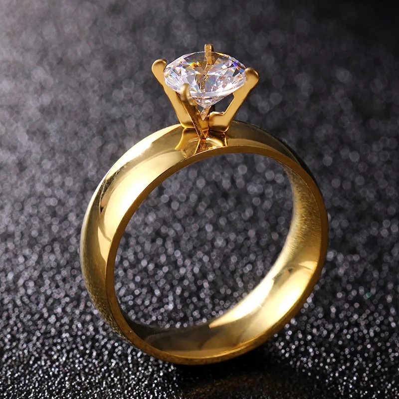 Woman Classic Design Stainless Steel Wedding Engagement Cubic Zircon Ladies Ring Jewelry