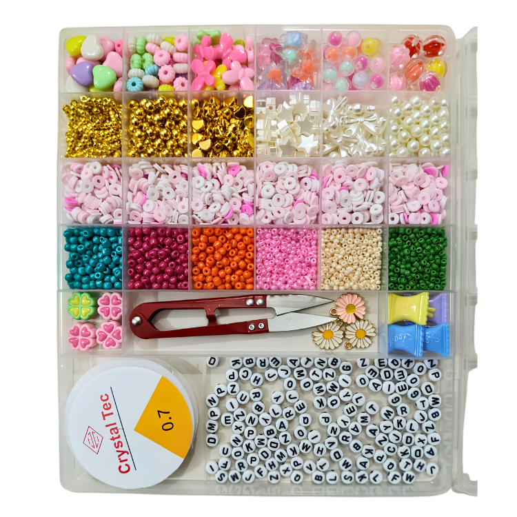 DIY Bracelet Making Kit For Girls , Pearls , alphabet, charms clay beads etc