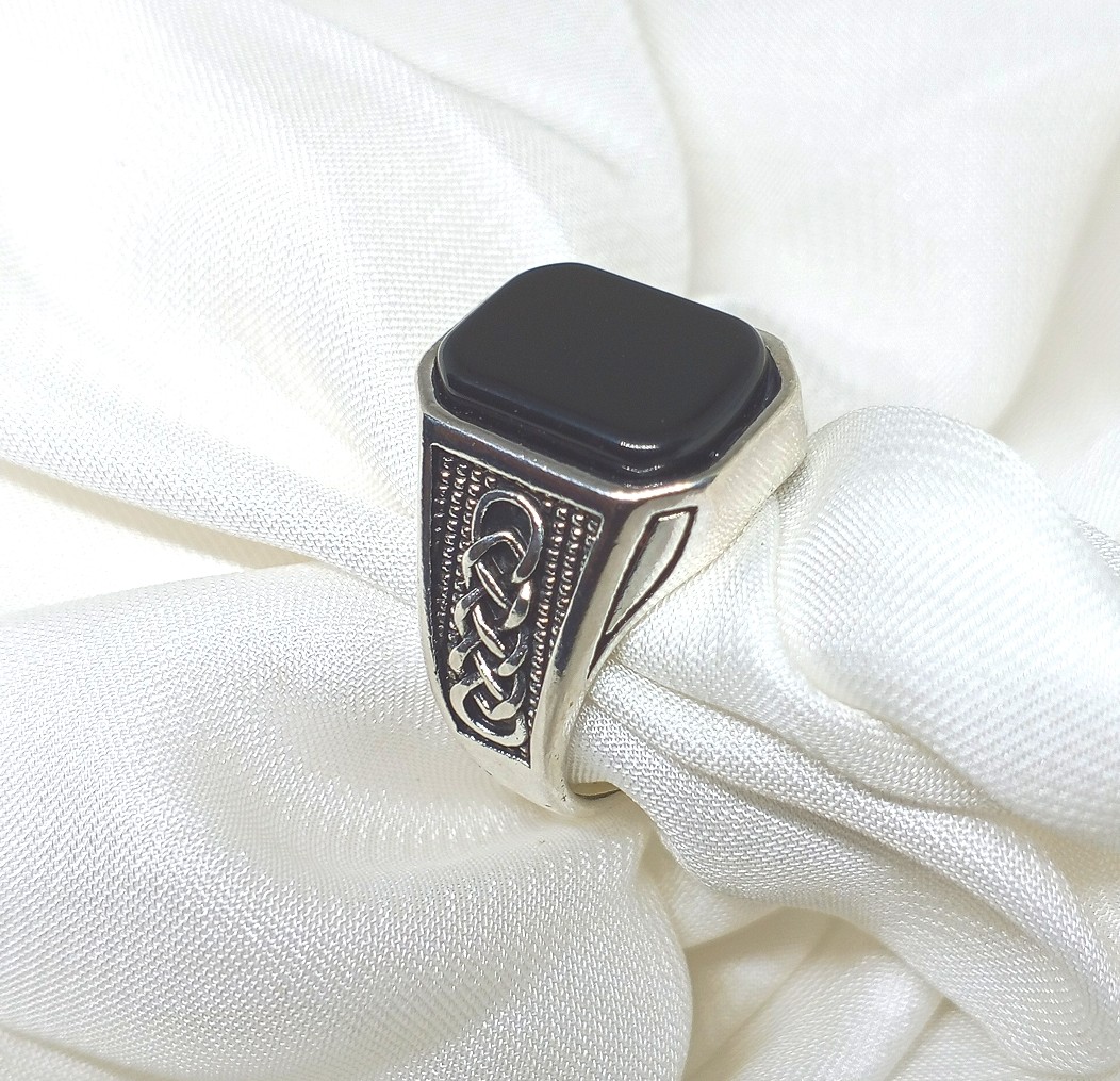 Turkish style Italian Ring Black stone model for boys and men