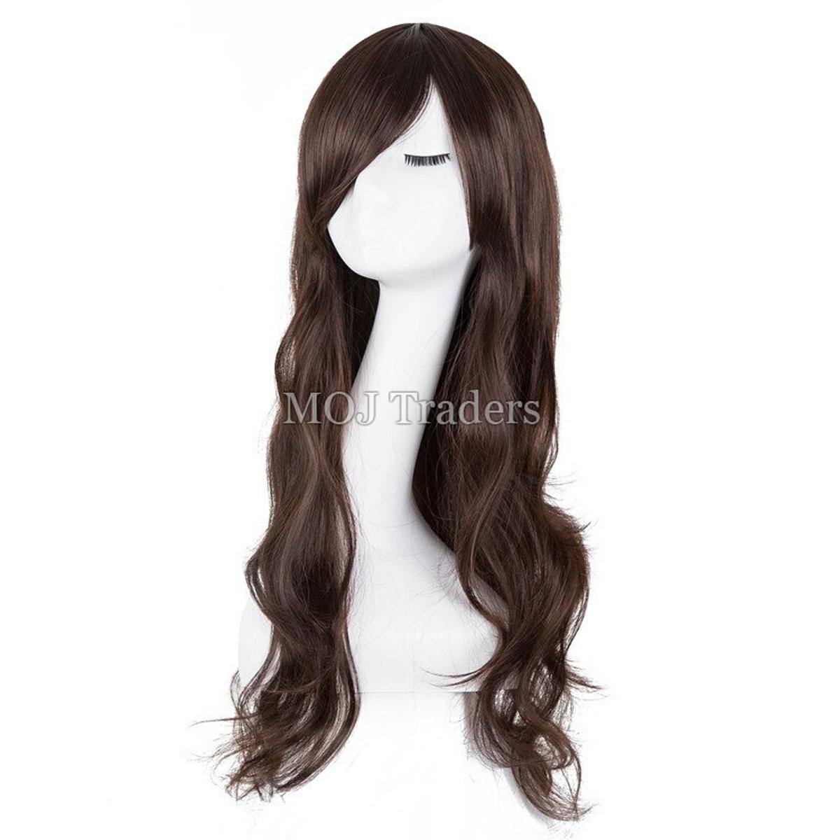 Mate Hair Extension For Girls Full head Cap wig Front Bang Dark abrun